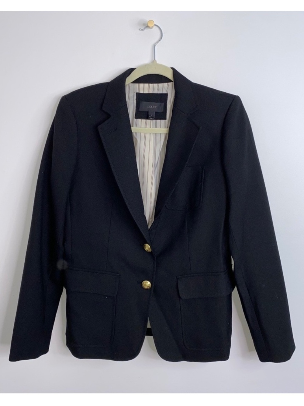 J. Crew Black Italian Wool Rhodes Blazer Schoolboy Sz 10 Gold Buttons C9131